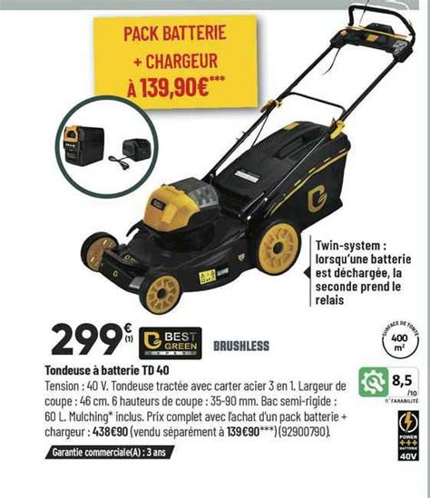 Promo Tondeuse Batterie Td Best Green Chez Bricorama Icatalogue Fr