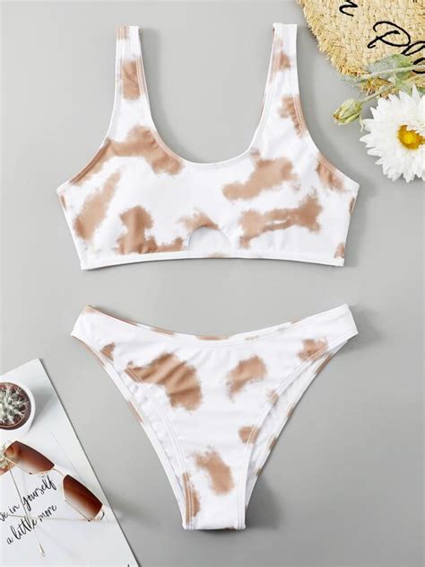 Bañador bikini de tie dye con abertura Moda de Mujer SHEIN México