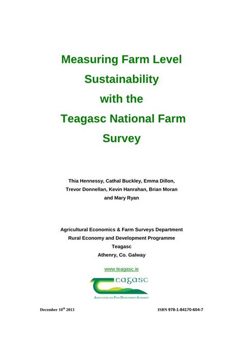 Pdf Measuring Farm Level Sustainability With The Teagasc