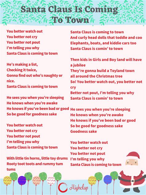 Santa Claus Is Coming To Town Lyrics Christmas Carol Artofit