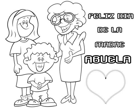 Tarjeta para colorear feliz día de la madre abuela Dibujos del día de