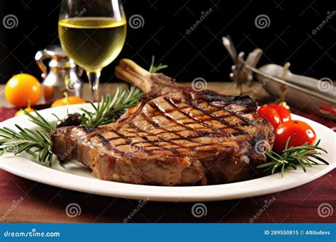 Grilled T Bone Steak On Plate With Garnish Stock Image Image Of