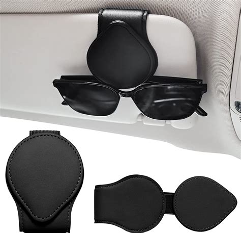 Sunglass Holder For Car Sun Visor Magnetic Leather Eyeglass Hanger Clip Visor Sunglass Holder