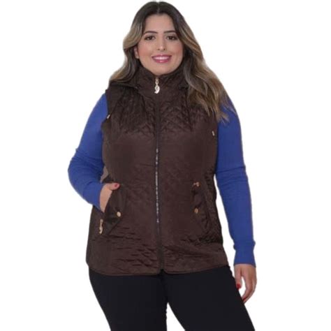 Colete Plus Size Feminino - Colete feminino plus size nylon com capuz inverno - REDE RITZ - Colete ...