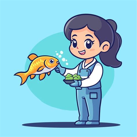 cute cartoon aquaculture technician feeding fish vector premium ai