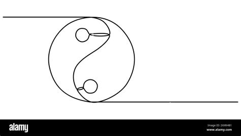 One Continuous Line Drawing Of Yin Yang Symbol Sign Vector