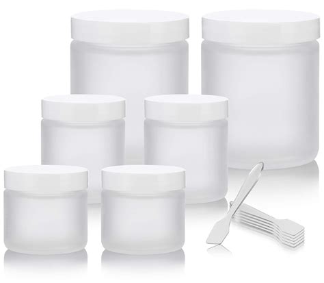 6 Piece Frosted Glass Straight Sided Jar Starter Kit Set With White Lids Includes 2 2 Oz