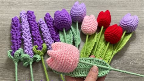 Flor Lavanda y Tulipanes tejidos a Crochet fácil y rápido paso a paso