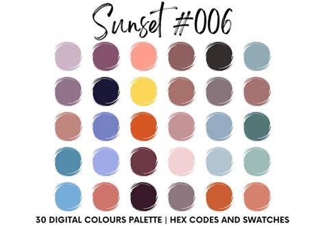 Sunset Digital Color Palette Color Chart Goodnotes Tool Ipad Etsy