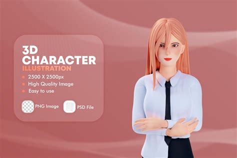 Premium Psd 3d Illustration School Girl Crossed Hand