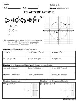 Equation Of A Circle Guided Notes Practice Worksheet Homework