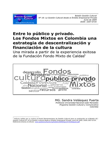 Entre Lo P Blico Y Privado Los Fondos Mixtos En Colombia Una