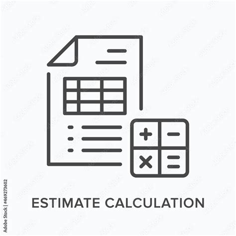 Estimate Calculation Flat Line Icon Vector Outline Illustration Of