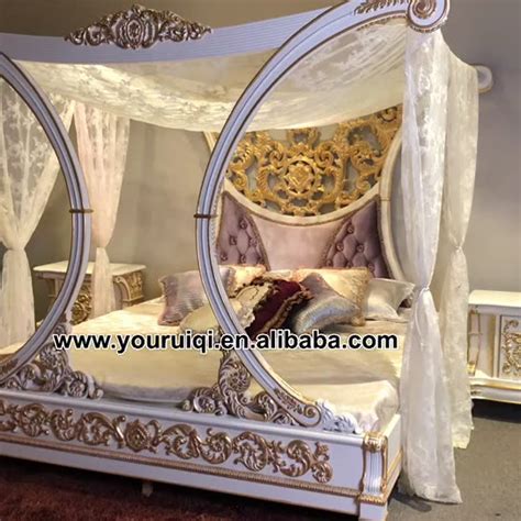 Customised Royal Imperial Italian Carved Wood Canopy Double Bed