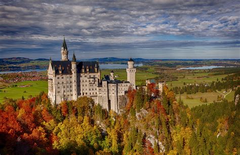 Sky Castles Forests Germany Autumn Neuschwanstein Clouds Bavaria