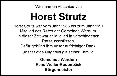 Traueranzeigen Von Horst Strutz Nordwest Trauer De