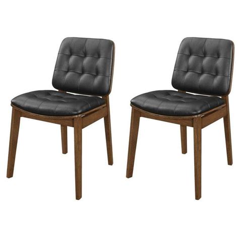 Benjara Brown And Black Vegan Faux Leather Tufted Seat Dining Chair