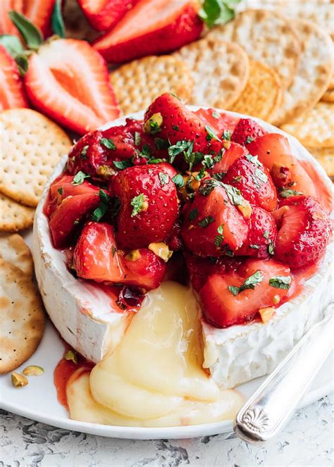 Baked Brie Recipe with Roasted Strawberries - Striped Spatula
