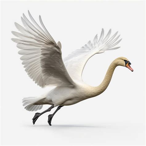 Premium AI Image | White swan flying on white background