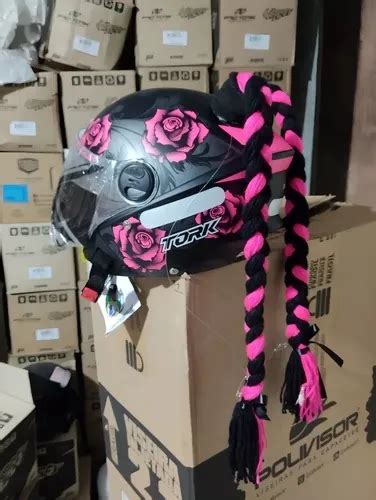 Capacete Personalizado Flores Rosa Pink Par Tranca Cm Tork