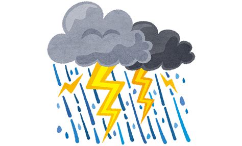 雷雨（豪雨・嵐・稲光と共に雨を降らせる雲）の無料フリーイラスト 咲くっとイラスト（さくっといらすと）