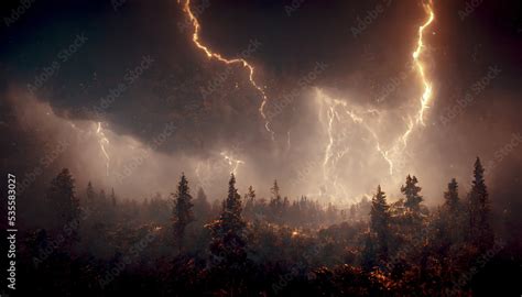 dark dramatic stormy night sky  lightning bolts night mountain