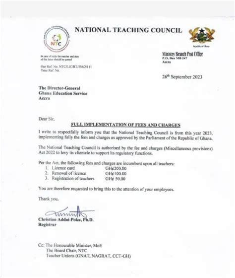 New Fees Ntc Sends Latest Message To All Teachers In Ghana Ghana