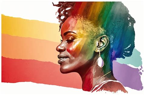 Premium Photo Abstract Watercolor Portrait Of Joyful African Lesbian With Rainbow Flag