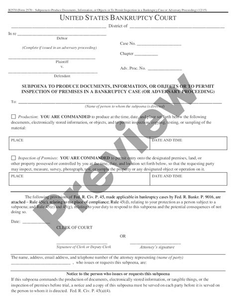 Subpoena To Produce Documents Information Or Objects Or To Permit