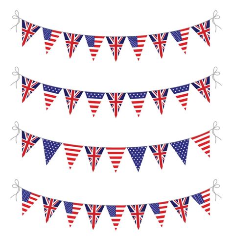 Set Of Triangle Bunting Flags In American National Flag Color Gamut