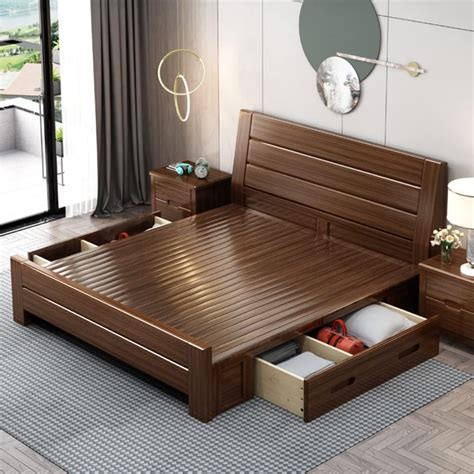 Baycheer Scandinavian Bed Frame Solid Wood Espresso Bed