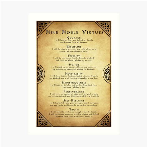 "Nine Noble Virtues" Art Print by LaraAmbrose | Redbubble