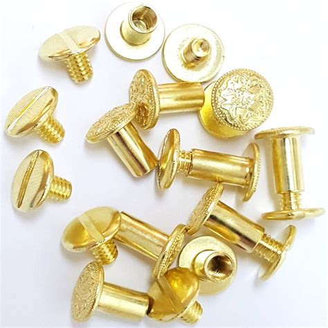 10 Pack 3 8 Engraved Floral Solid Brass Gold Chicago Screws Fastener Hill Leather Company