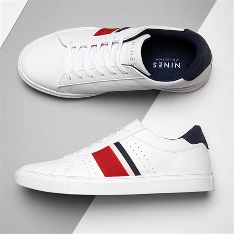 Fabian Mens White Trainers With Contrasting Stripes Nines Collection