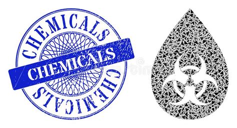 Rubber Chemicals Stamp Seal And Triangle Toxic Liquid Drop Mosaic Stock