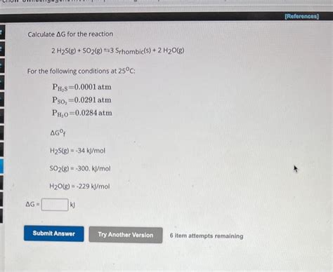 Solved Calculate ΔG for the reaction 2H2 S g SO2 g 3 Chegg