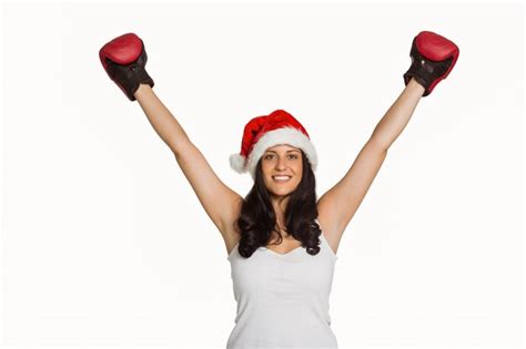 Mujer Con Guantes De Boxeo Rojos Foto Premium