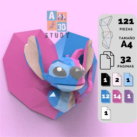 Stitch Y Angel: Papercraft Design, PDF Template, DIY 3D Model, Fanart ...