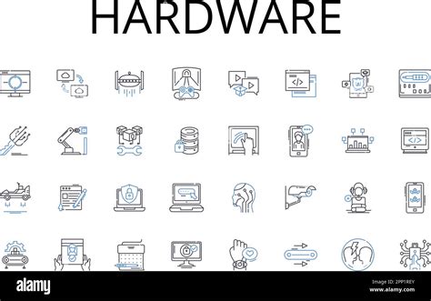 Hardware Line Icons Collection Tools Equipment Devices Compnts