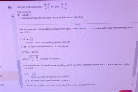 Solved Consider The Functions F X X 92x 8 And G X 2−x9x−8