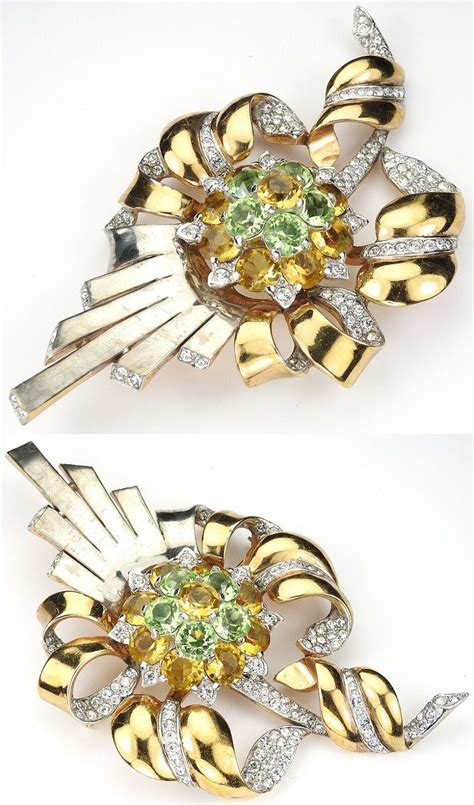 Mb Boucher Gold Pave Citrines Peridots Giant Bow Swir Gem