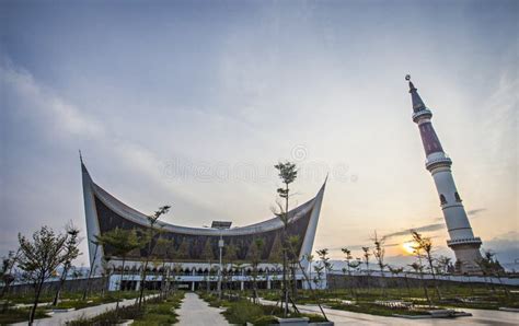 West Sumatra Grand Mosque At Dusk The Largest Mosque In PadangCity