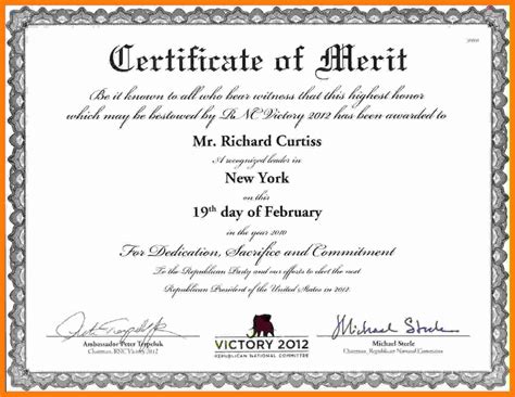 Certificate Of Merit Template Certificate Of