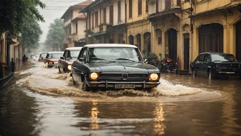 Premium Ai Image Cars Navigate Flooded City Streets