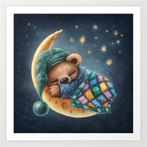 Shop Little Cute Bear Sleeping On The Moon Art Print By Elenaschweitzer