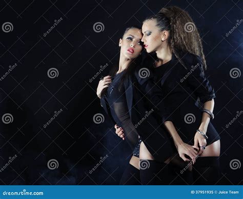 Two Dancing Woman In Black Lingerie Stock Image Image Of Dancing