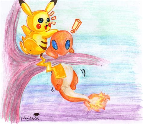 Pikachu and Charmander by meliseichon on DeviantArt