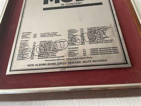 Depeche Mode Martin Gore Award Sold Out UK Tour Plaque SGR Kaufen Auf