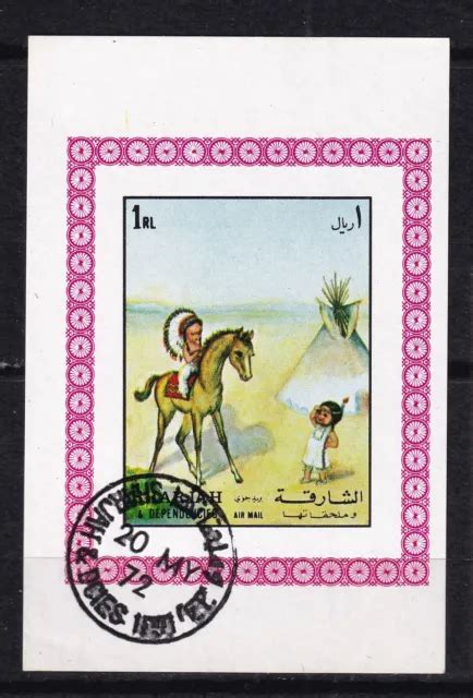 TIMBRE S OBLITÉRÉ S VIGNETTE Sharjah année 1972 Animaux Cheval Indien