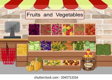 Fruit Vegetables Supermarket Shop Aisle Stall Stock Vector Royalty